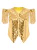 Women Rave Clubwear Disco Vest Sequins Fringe Fly Sleeve V Neck Front Zip Glitter Front Metallic Back Tank Top for Party