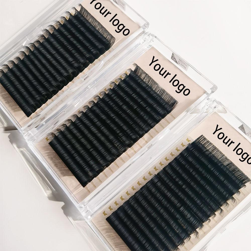 Private Label Individual Velvet Eyelash Extensions Supplies Easy Fanning Cashmere 20mm Matte Black Lash Extension Trays