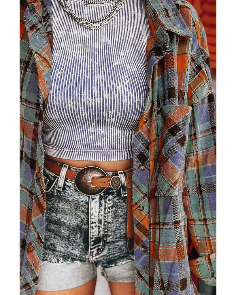 Azura Exchange Orange Plaid Print Loose Vintage Shirt