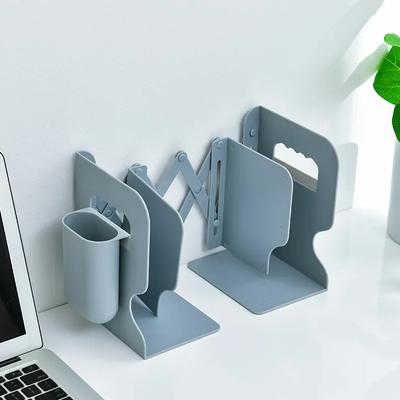 Retractable Bookends for Shelves Book Support Stand Adjustable Bookshelf with Pen Holder Desk Organizer Office Accessories