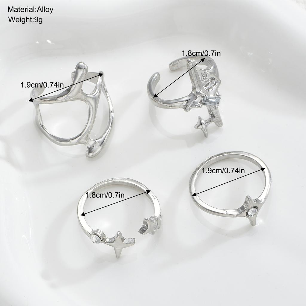 iF ME 6 Pcs Irregular Zircon Star Ring Set Fashion Women Jewelry For Daily Wear Party Wedding Birthday Christmas Gift