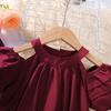 Summer Girls' Korean Dress Solid Color Round Neck Off Shoulder Princess Dress Girls' Stylish Children's Summer Outfit