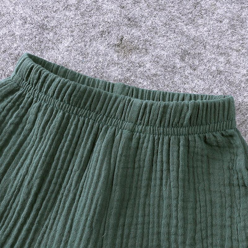 Baby Boy Baby Girl Solid Color Clothing Set Button Short Sleeve T-shirt + Thin Shorts Two-Piece Set