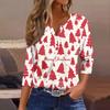 Women's T Shirt Christmas Print Button 3/4 Sleeve Daily Weekend Fashion Basic V- Neck Regular Top