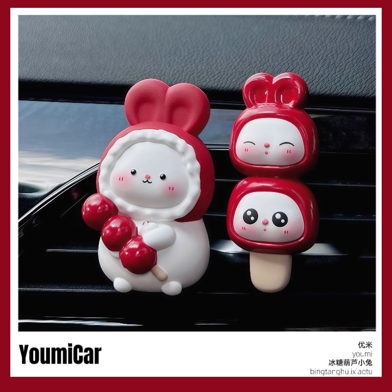 

Cute Cartoon Candied Hawthorn Rabbit Hand-Painted Aroma Diffuser Stone Car Air Vent Clip Car Fragrance Festive Rabbit Candy Haws Skewers