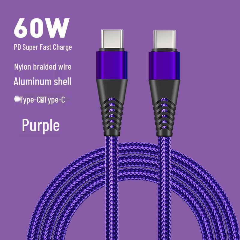 

PD60W Braided C-to-C Fast Charging Cable for Apple/Huawei TYPEC Devices 1m Bare Pure Copper