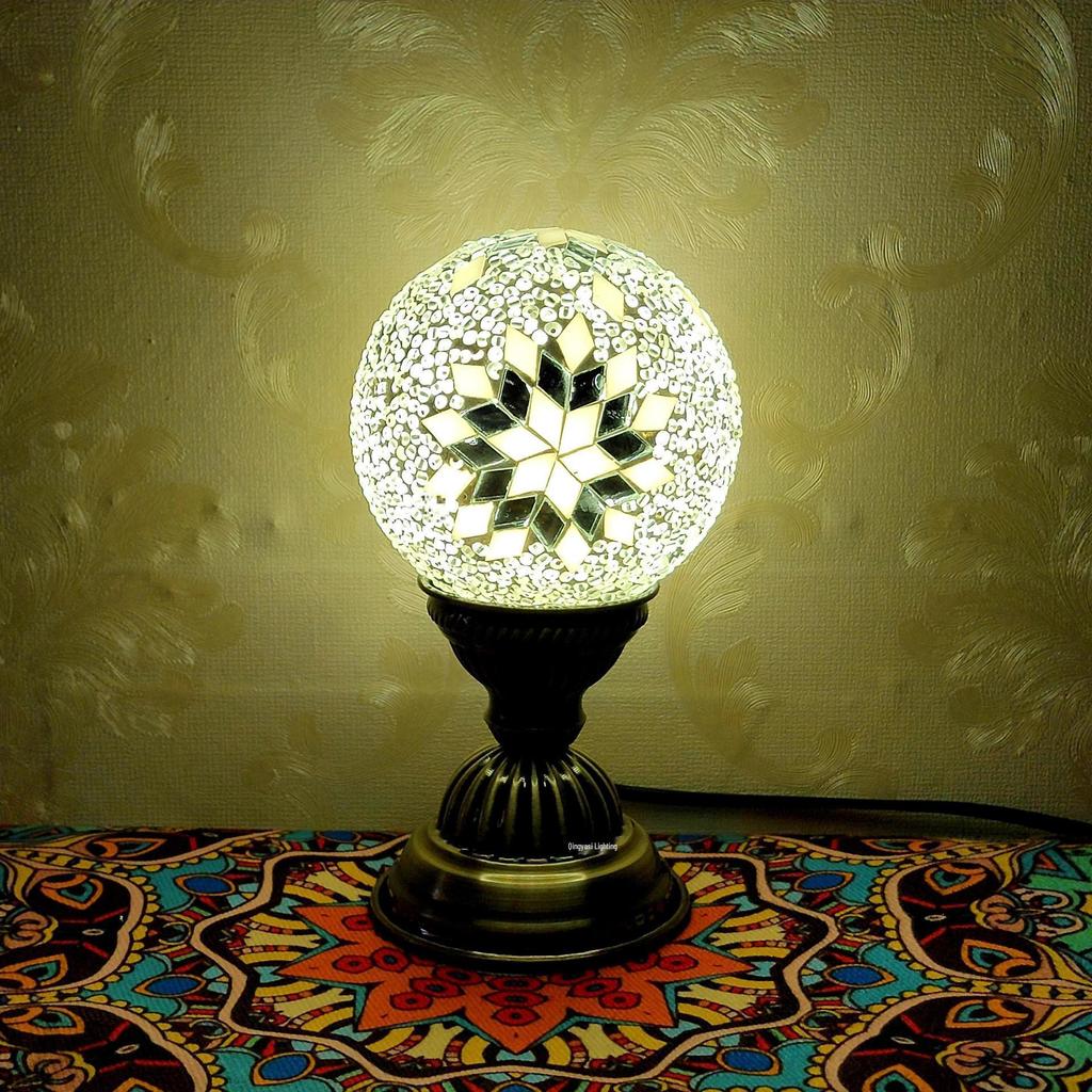 Moroccan Mosaic Table Lamp: DIY Ethnic Bedside Night Light with Music, Turkish Round Ball Design, Internet Celebrity Decor