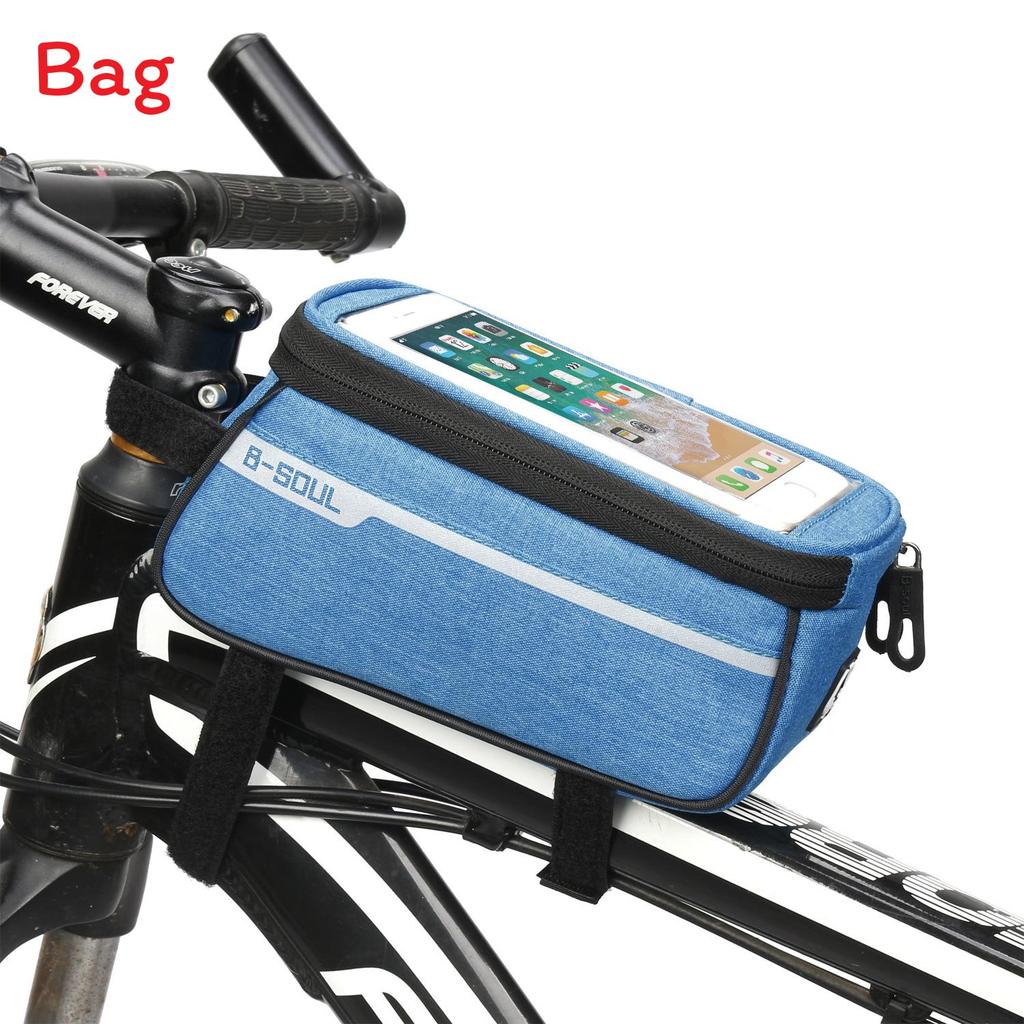 Bicycle Frame Bag Waterproof Durable Polyester For Mountain And Road Bikes With Touchscreen Phone Pocket синий