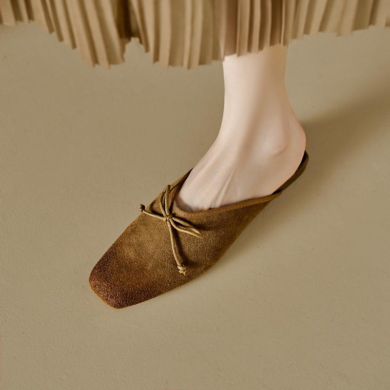 Fashion 2025 New Summer Women Mules Genuine Leather Women Shoes Square Toe Chunky Heel Shoes Cover Toe Slingback Sandals Slippers