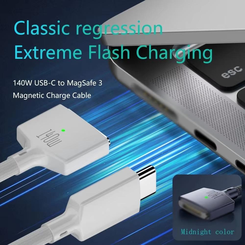 140W USB Type C To Magsafe 3 Magnetic Charger Cord Laptop Charging Cable Converter PD 2M for MacBook Air/Pro A2442 A2485 A2681