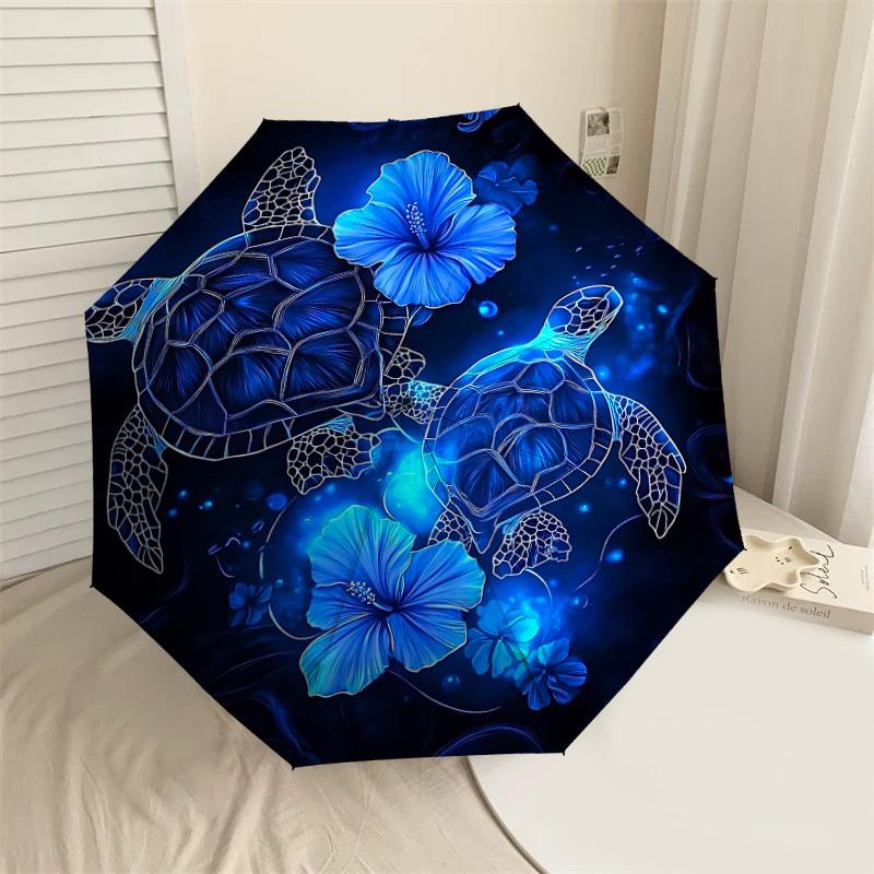 

1PC Turtles Flowers Umbrella-8-Rib Reinforced Portable Folding Travel Suitable for All Seasons Outdoor Daily Use-J385