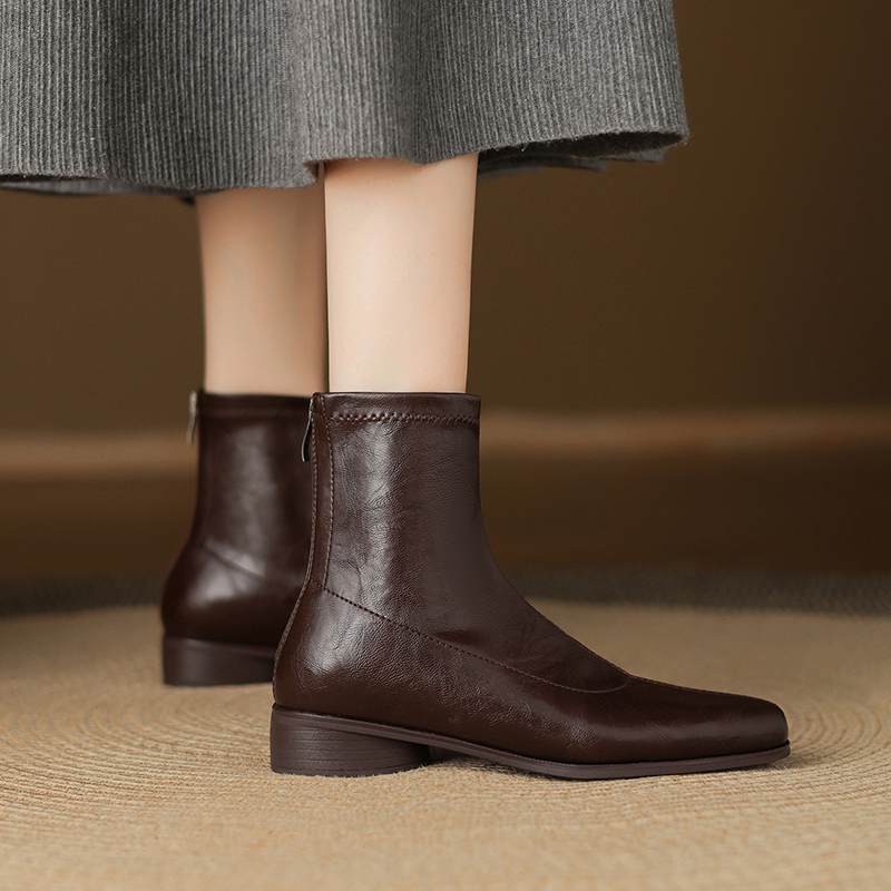 Krazing Pot Microfiber Winter Square Toe Modern Size 33 Boots Size 43 Metal Rivets Med Heels Zipper Women Ankle Boots