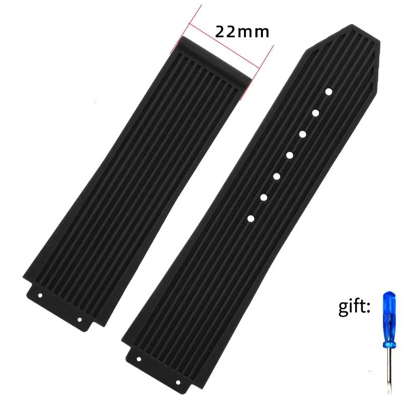 Классический силиконовый резиновый ремешок для часов Hublot BIG BANG черный синий мужской — фото 8