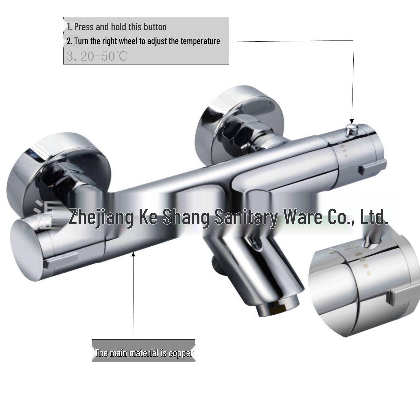 Copper Thermostatic Faucet and Shower Head Set with Mixer Valve Without Lift (with Installation Accessories)