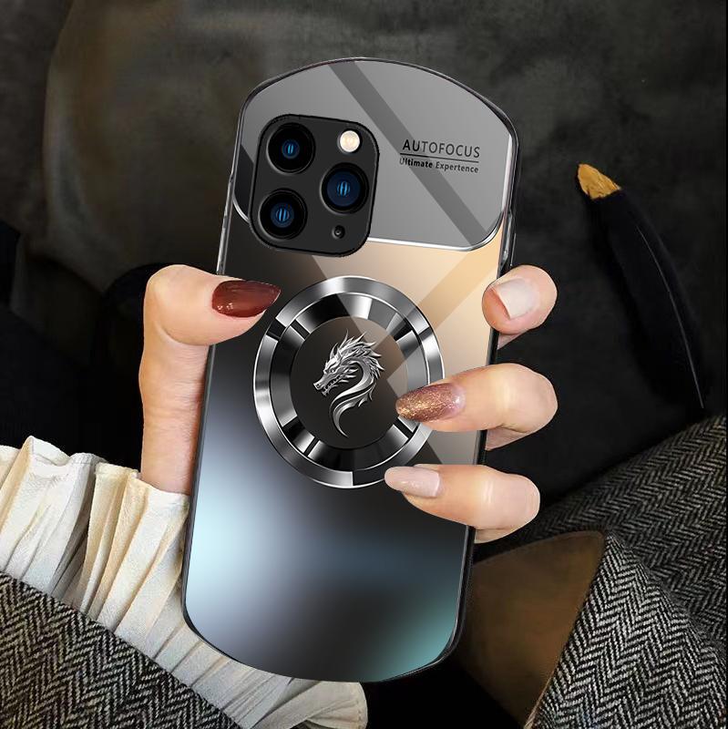 Gradient Circle Dragon For Iphone 11 12 13 14 15 Pro Max Plus Mini 7 8 Se 2020 X Xs Xr Elliptical Tempered Glass Phone Case