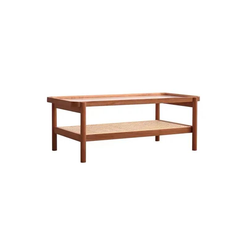 Tea Table Solid Woodrattan Woven Glass Nordic Japanese Small Family Cherry Wood Living Room Furniture Rectangular Side