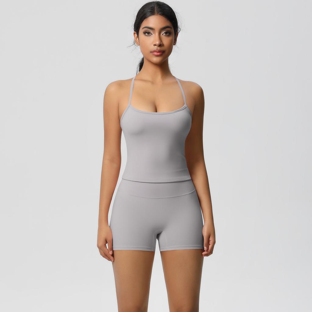 New Solid Color Strap Back Sports Bra Set With High Waist, Hip Lifting, Running, Fitness, Yoga Clothing Set For Women