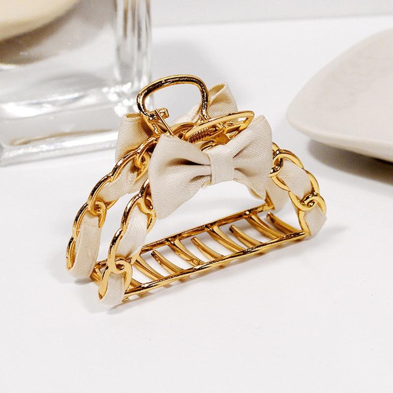 

Элегантный большой металлический коготь для волос с маленьким бантом в корейском стиле для женщин бежевый