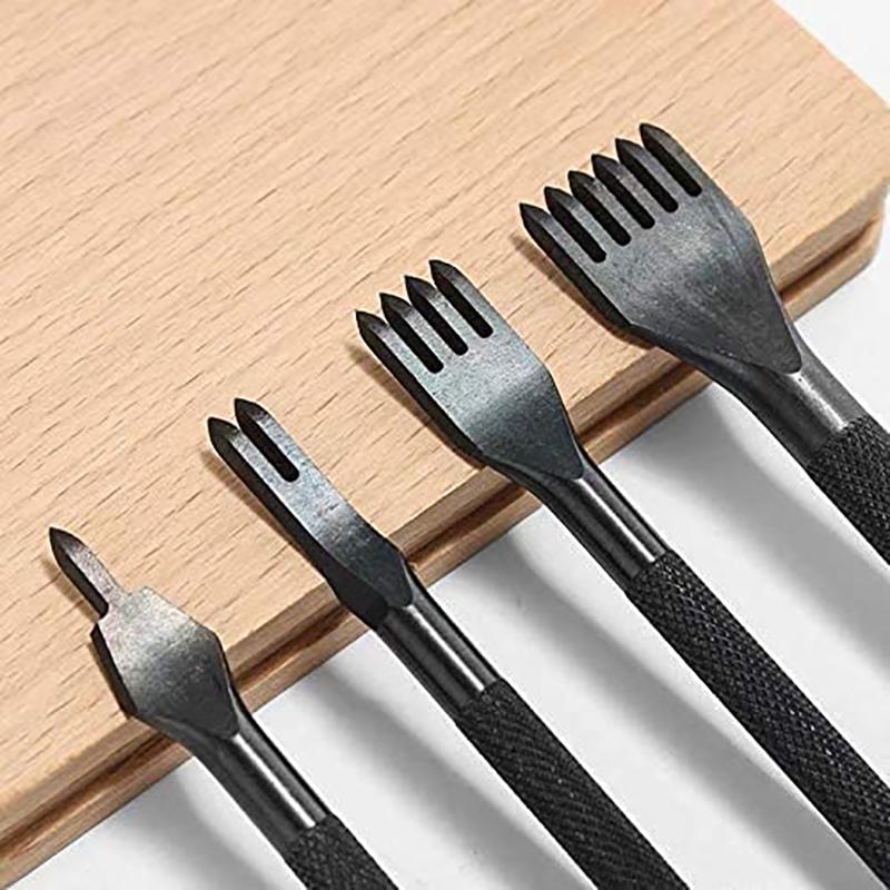 4Pcs Leather Punch Set Sewing Stitching Chisel 1 2 4 6 Prong Hole Punch Tool DIY Leathercraft Kit