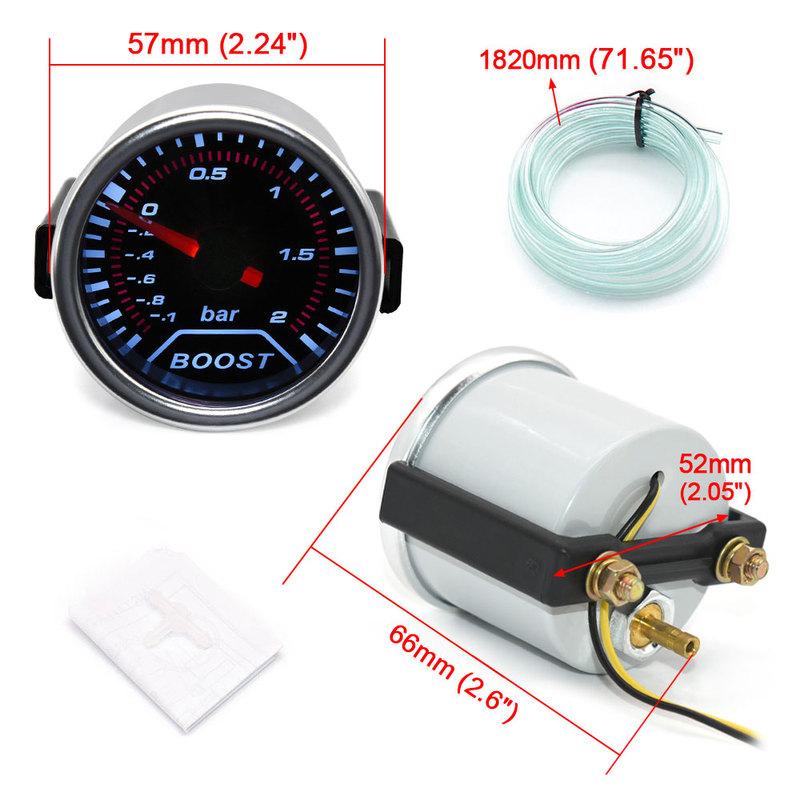 52mm Smoke Len Racing Gauge Turbo Boost Gauge Tachometer Oil Temp Meter Water Temperature Oil Pressure Gauge Voltmeter For 12V