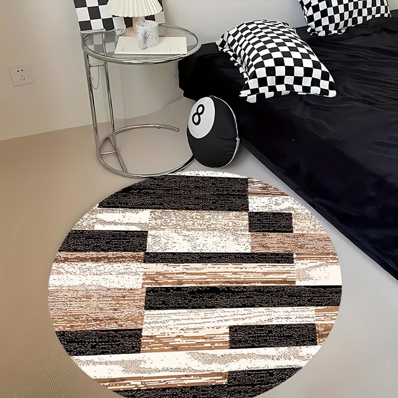 1Pcs Luxurious Geometric Stripe Pattern Round Area Rug Indoor Non-Slip Washable Fiber Carpet Soft Comfortable Mat For Bedroom Living Room