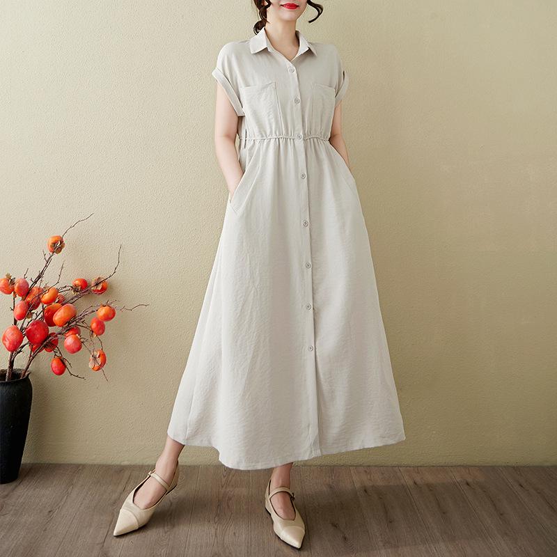 

2025 Women s Summer Plus Size French Retro Loose Slimming Shirt Dress XXL