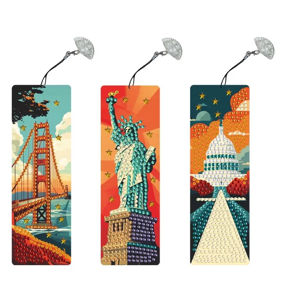 3Pcs Special Shape Flower Diamond Bookmark Art Projects Diamond Painting Bookmark Making Kit Diamond Art Bookmark with Pendant
