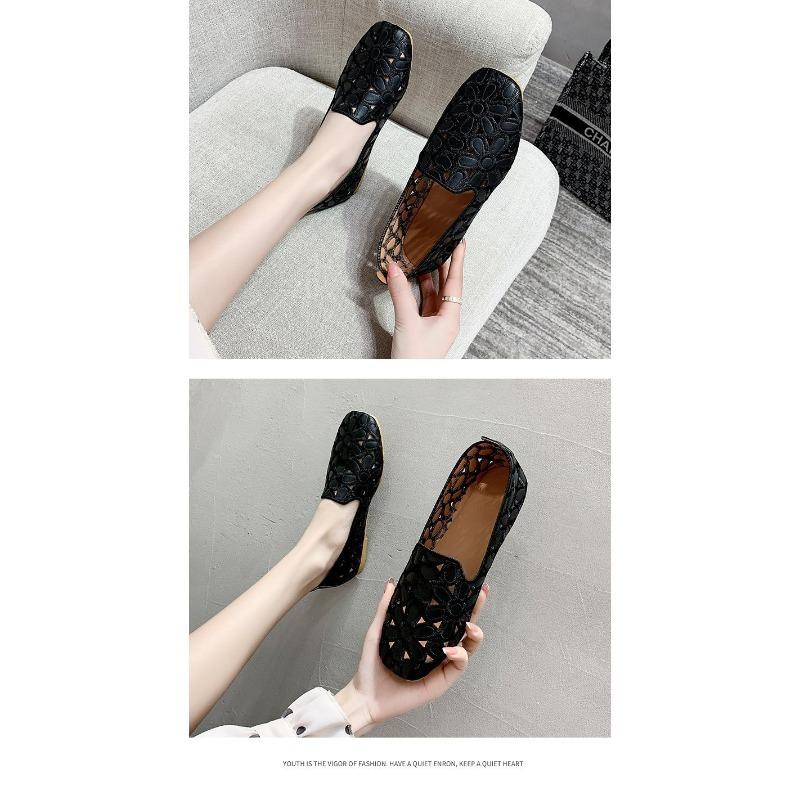 Large Size Square Head Shallow Mouth Flat Bottom Hollow Out Single Shoes