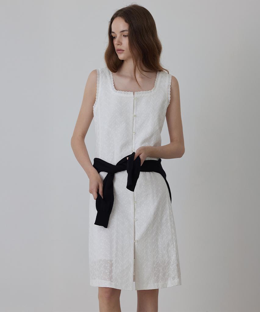 Kwinseulaebis Pure Cotton Lace-Trimmed Eyelet Midi Dress