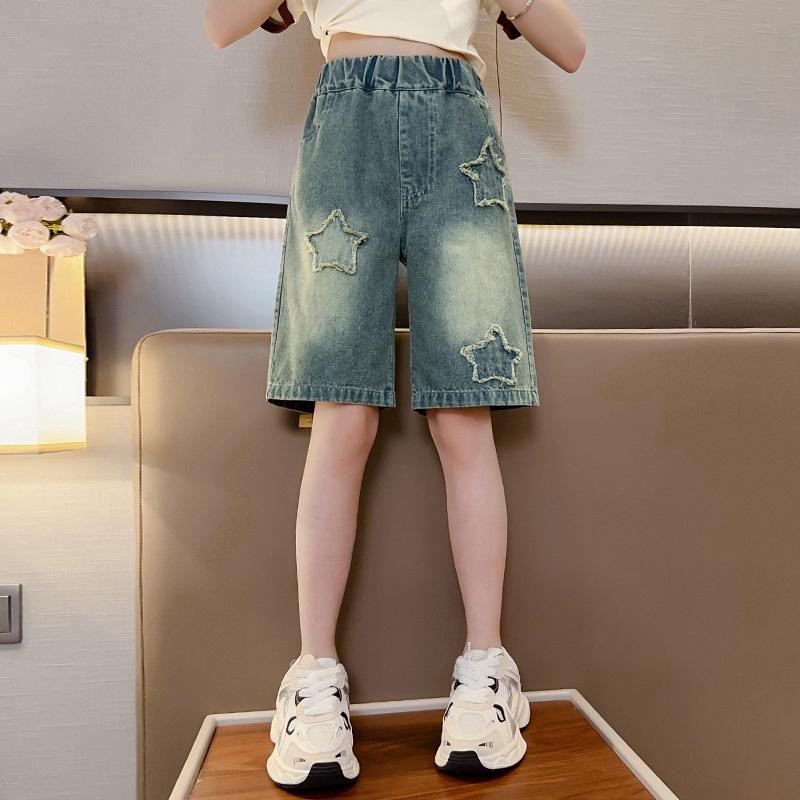 Girls Denim Shorts Summer Casual Loose Jeans Short Pants Children Wide Leg Pants Teen High Waist Straight Trousers