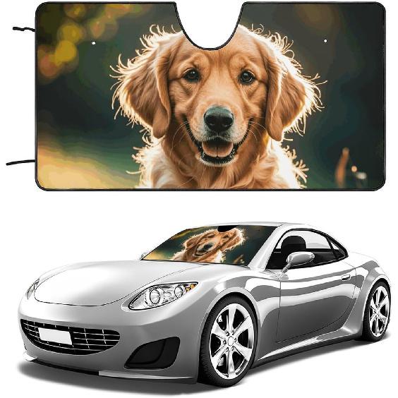 Golden Retrievers Windshield Sun Shade for Car Sedan Suv Truck Universal Reflective Car Shades for Front Windows Foldable Sun Visor Windshield Cover 51 x28