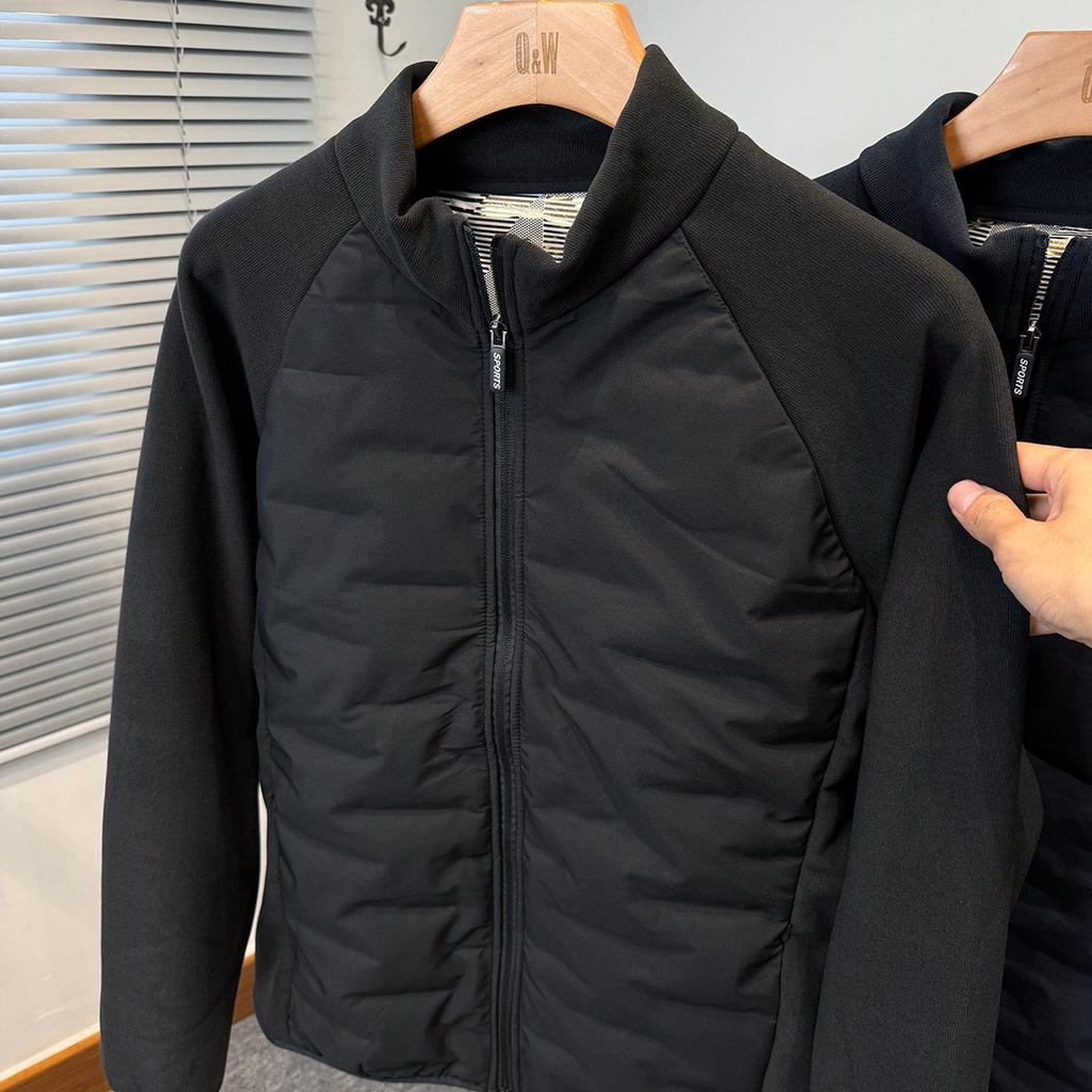 Men's Ribbed Cotton Padded Jacket - Warm Stand Collar for Autumn/Winter, Suitable for Mid-Age and Youth, Casual Versatile Layering.