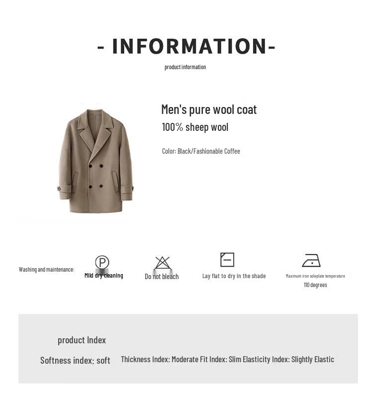 Hengyuanxiang Men's 100% Lamb Wool Double-faced Mid-length Overcoat