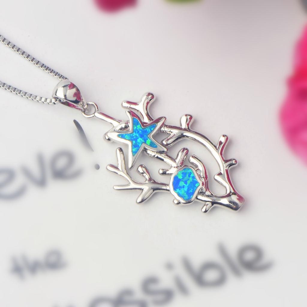 TikTok Ins Trendy Blue Sea Cucumber Pendant Necklace-Copper Opal Inlaid Sweater Chain Link Chain Fashion Jewelry