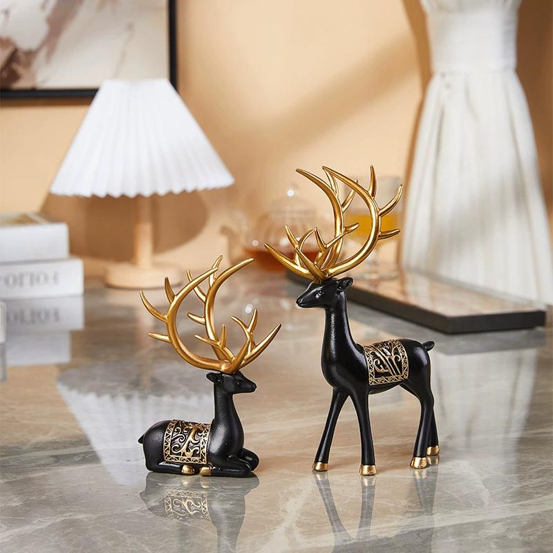 

2 шт./набор Рождественская скульптура оленя Геометрическая смола Сидящий Стоящий Лось Олень Фигурка Рождественское украшение Декор для дома Гостиная чёрный