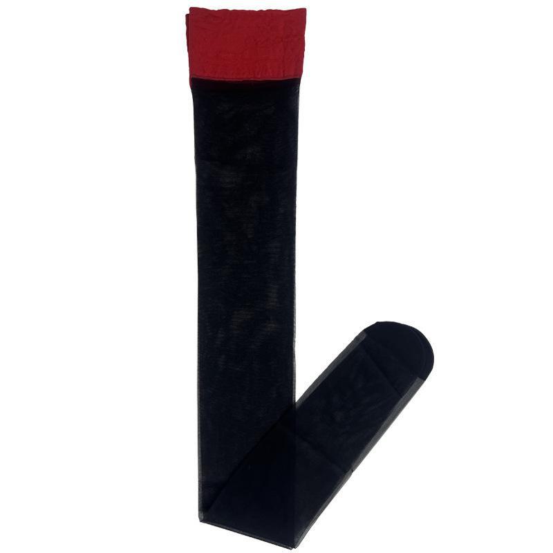 Rote Kante Sexy Overknee Oberschenkelhohe Strümpfe - Dünne schwarze Seide, Farblich passendes Design für Damen