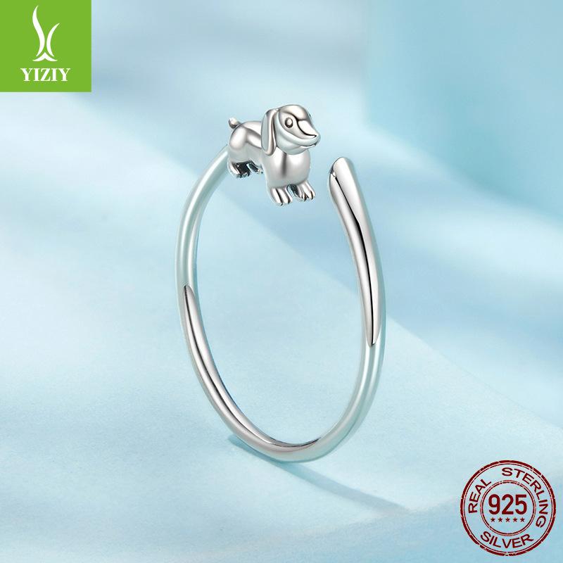 Cross-Border Popular Direct Sales Cute Animal Jewelry S925 Sterling Silver Dachshund Open Ring For Women
