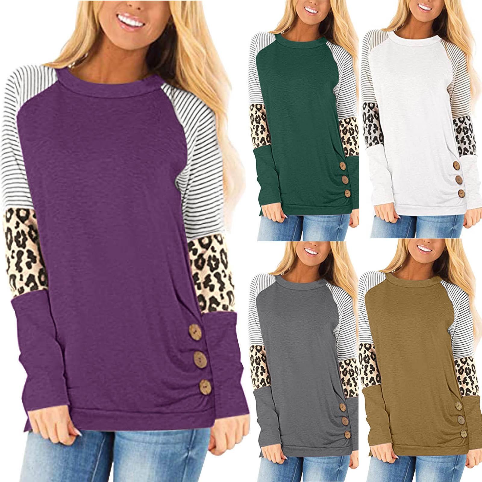 

Women s Casual Loose Long Sleeve Striped Patchwork Top Blouse T-shirt