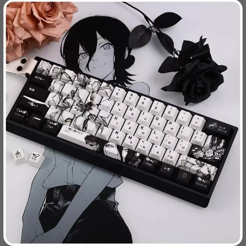 REZE White Black Anime Theme Keycaps Cherry Profile Customized PBT Dye-sublimation For Mad 60he Aula Win60 Wooting60 Keyboard