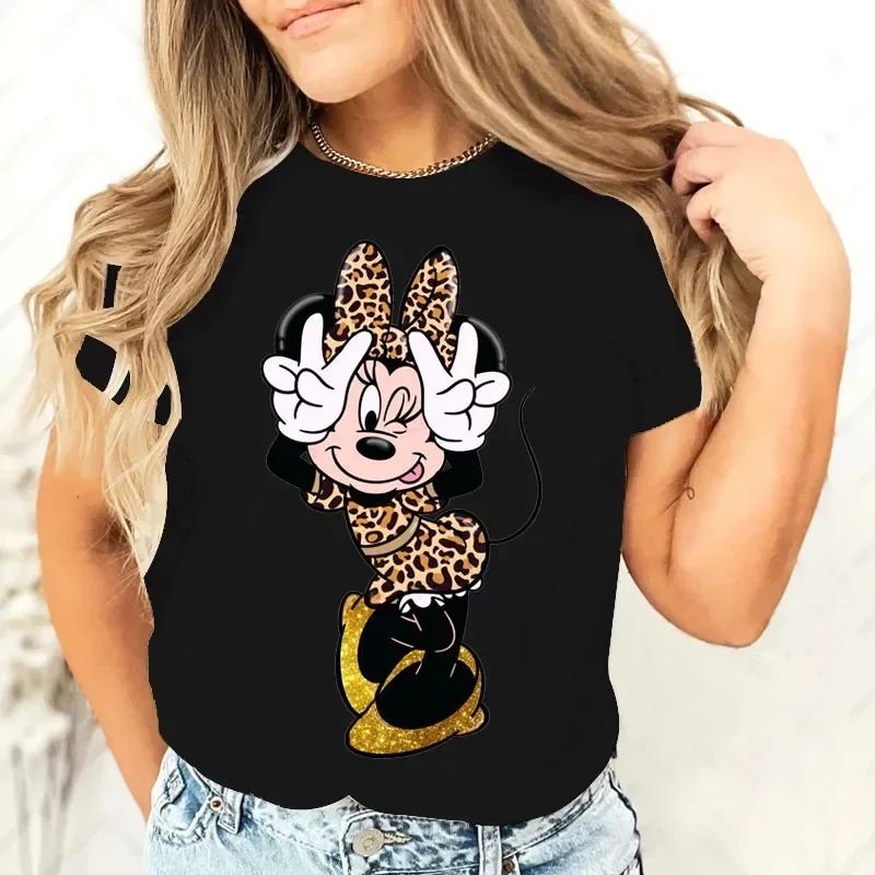 

MINISO Новая женская футболка с леопардовым принтом Микки Мауса для мальчиков и девочек Повседневная семейная женская одежда Милая футболка с короткими рукавами Y2k XL