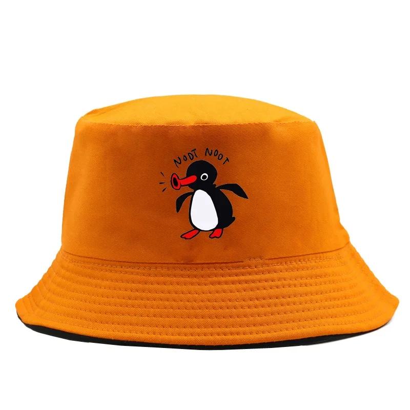 1pc Summer Penguin Printed Bucket Hats for Men Women Travel Beach Reversible Fisherman Hat Outdoor Sports Pull Up Panama Sun Hat