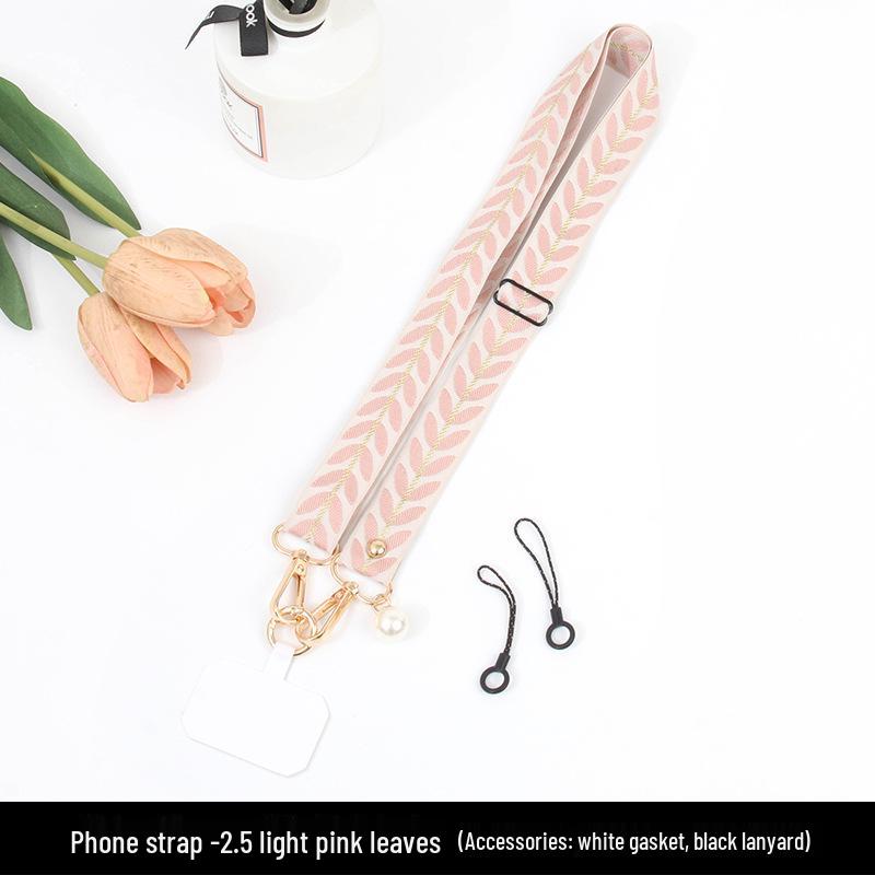 Besticktes Weinblatt Handy-Lanyard: Verstellbarer Crossbody-Gurt mit Perlenanhänger für Hals und Schulter
