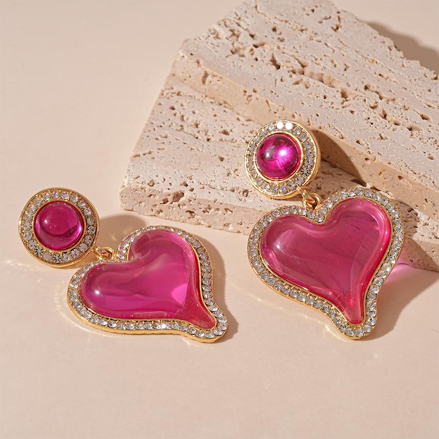 Personality exaggerated resin diamond-set love silver needle earrings fashion temperament earrings
