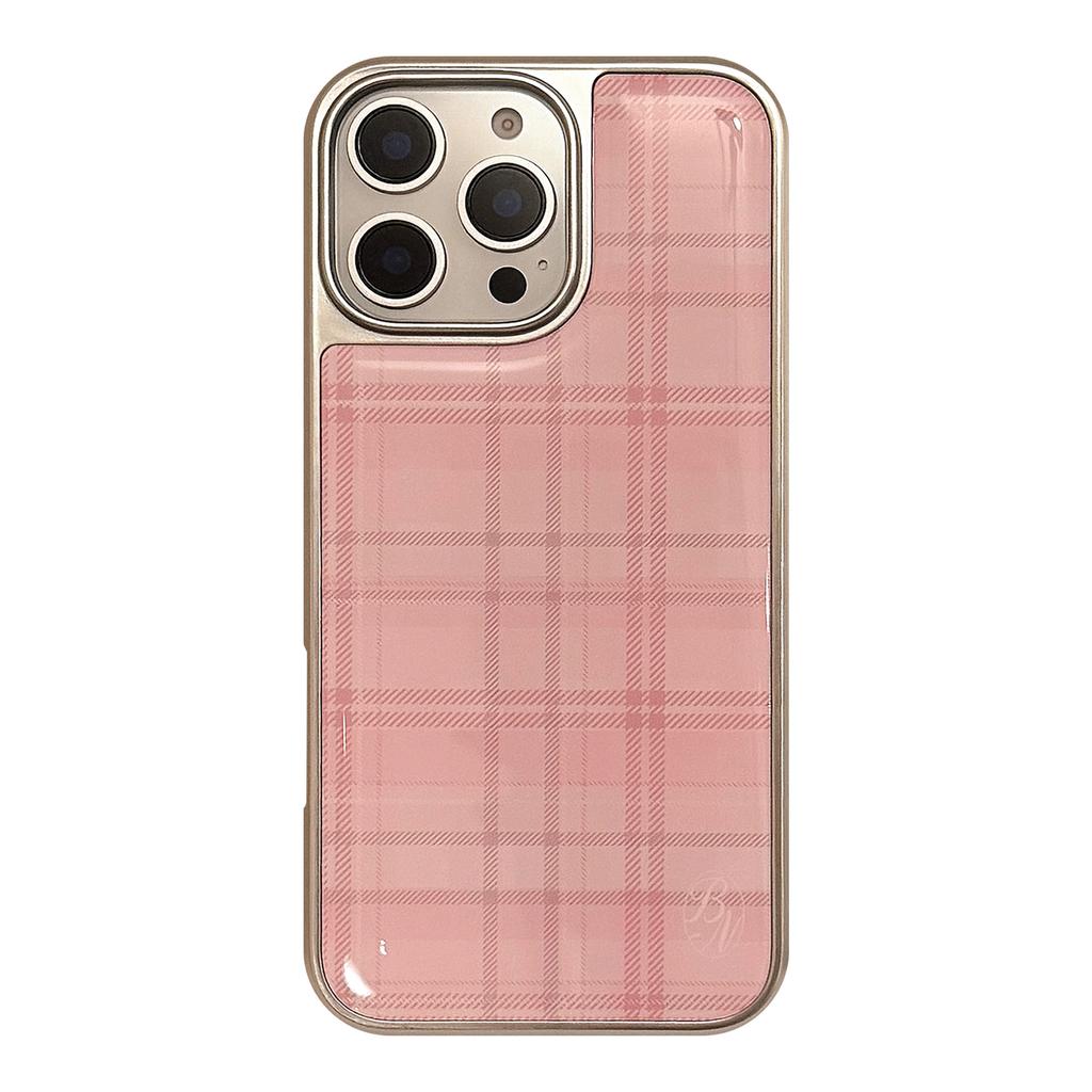 Pink Check Pattern Suitable for 16 Apple 15 Promax Mobile Phone Case Iphone 14 Drop Glue 13 Korean Sweet 15 Huawei Hard