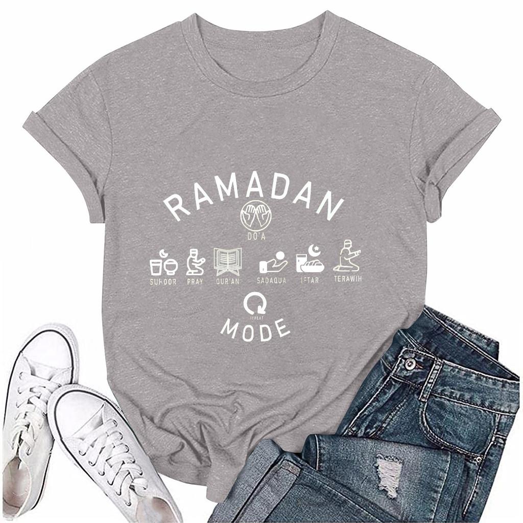 Girls casual loose printed T-shirt round neck pullover short sleeve top