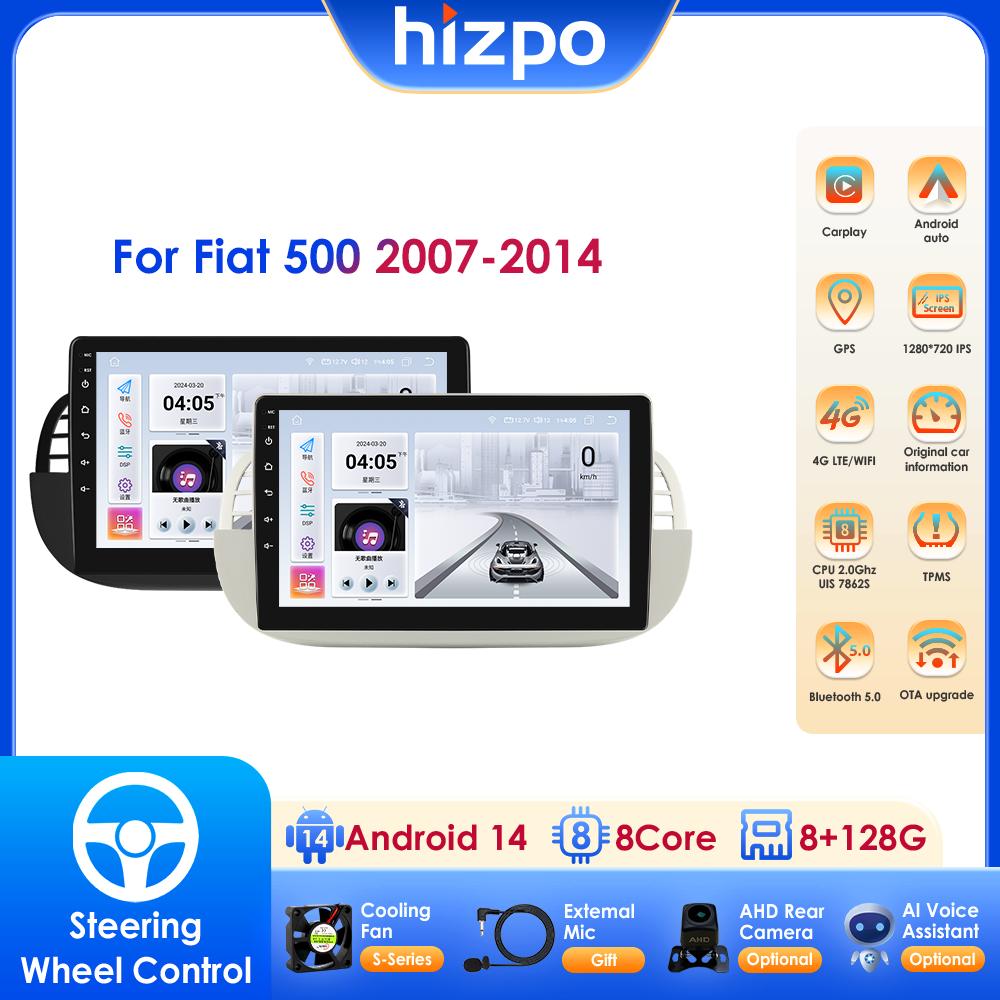 Hizpo Wireless Carplay for FIAT 500 2007 - 2014 Android Car Radio Multimedia Player 9" Stereo GPS Navigation BT SWC RDS FM DSP Intelligent 2din