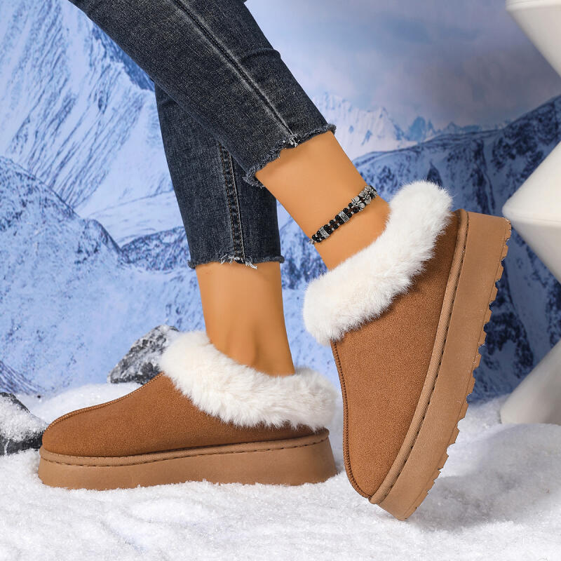 Fashion Thick Bottom Furry Snow Boots Women 2025 Winter Soft Chunky Platform Fluffy Fur Ankle Boots Warm Short Plush Suede Casual Shoes