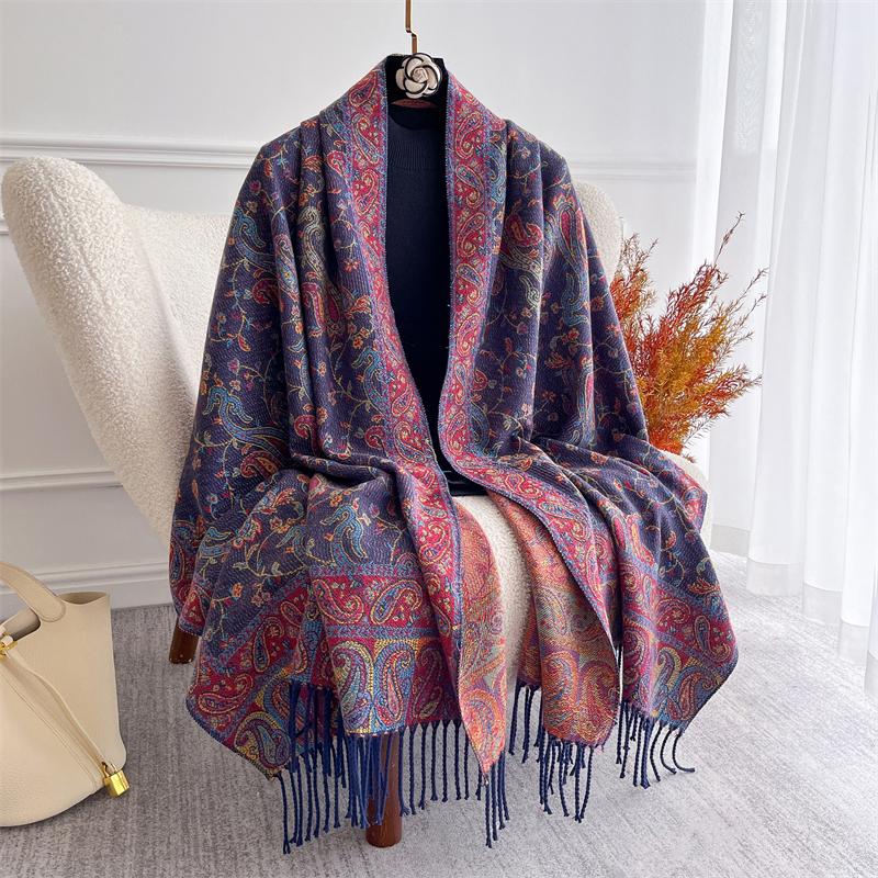 Autumn Winter Jacquard Scarf for Women Pashmina Shawls and Wraps Cashmere Blanket Warm Thick Stoles Lady Outdoor Bufanda