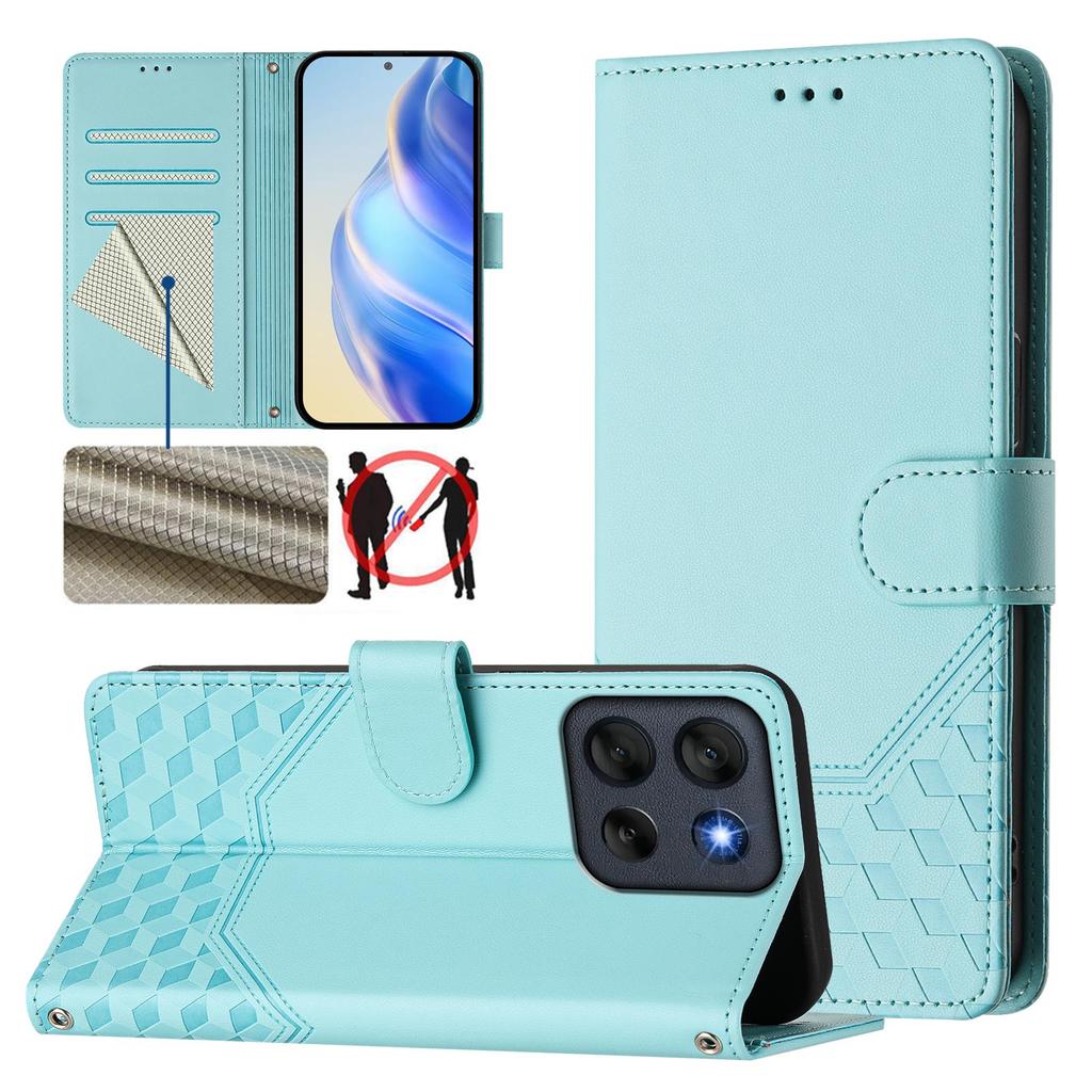 For Motorola Moto G56 5G Case Imprinted Honeycomb RFID Blocking Leather Phone Cover with Strap
