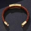 Vintage Men Bracelet Brown Leather Bracelet Gold Color Stainless Steel Buckle Bracelet Fashion Jewelry Gift
